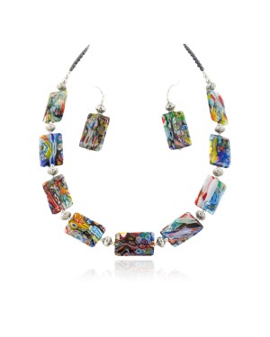 Certified Authentic Navajo .925 Sterling Silver Multicolor Glass Natural Hematite Set 17057