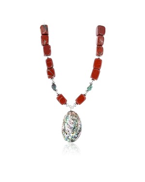 Certified Authentic Navajo .925 Sterling Silver Natural Abalone, Turquoise and Jasper Native American Necklace 750103-3