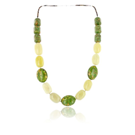 Certified Authentic Navajo .925 Sterling Silver Natural Agate and Gaspeite Native American Necklace 371000092092