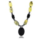 Certified Authentic Navajo .925 Sterling Silver Natural Agate Black Onyx Hematite Native American Necklace 15888-4