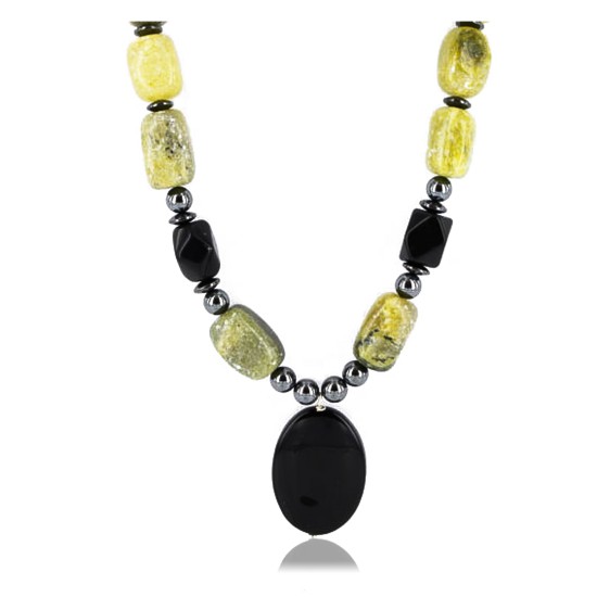Certified Authentic Navajo .925 Sterling Silver Natural Agate Black Onyx Hematite Native American Necklace 15888-4