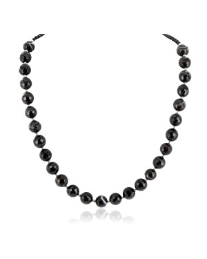 Certified Authentic Navajo .925 Sterling Silver Natural Agate Black Onyx Native American Necklace 25308-3