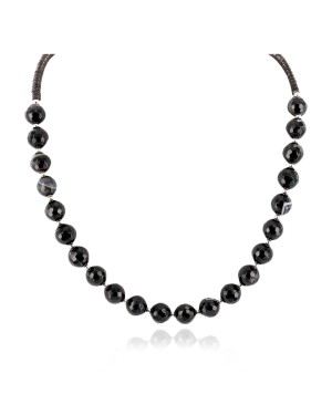 Certified Authentic Navajo .925 Sterling Silver Natural Agate Heishi Native American Necklace 25308-4