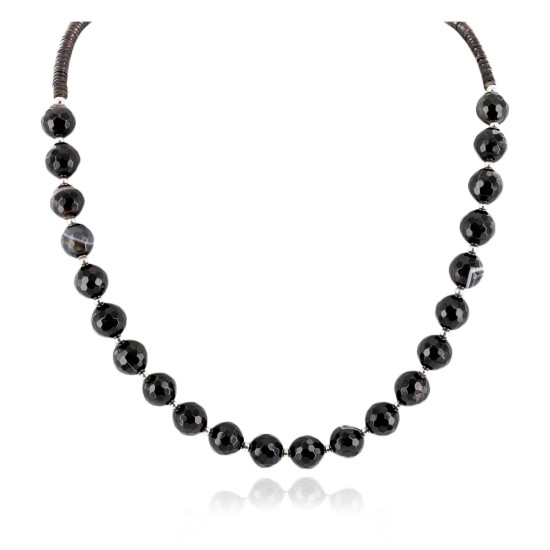 Certified Authentic Navajo .925 Sterling Silver Natural Agate Heishi Native American Necklace 25308-4