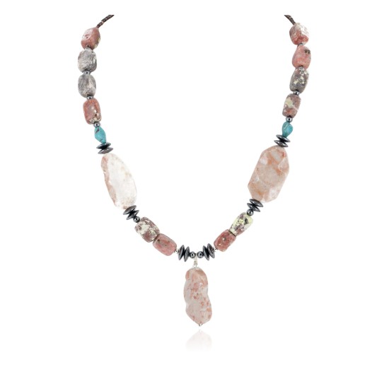 Certified Authentic Navajo .925 Sterling Silver Natural Agate Hematite Turquoise Native American Necklace 750122-4