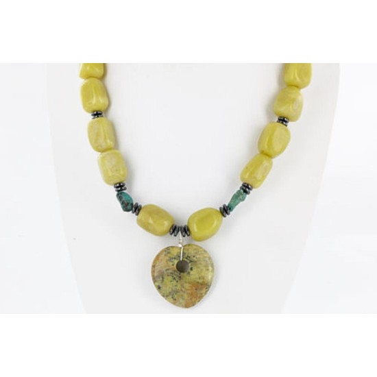 Certified Authentic Navajo .925 Sterling Silver Natural Agate Jasper Turquoise Native American Necklace 15800-31