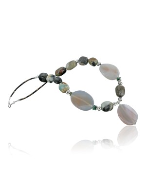 Certified Authentic Navajo .925 Sterling Silver Natural Agate Quartz Turquoise Native American Necklace 15409-29