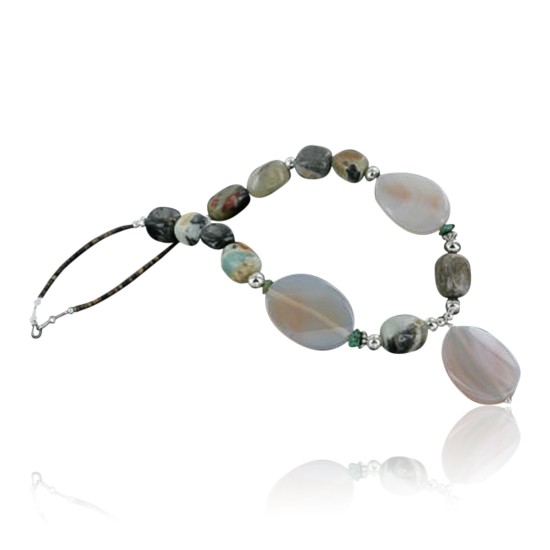 Certified Authentic Navajo .925 Sterling Silver Natural Agate Quartz Turquoise Native American Necklace 15409-29