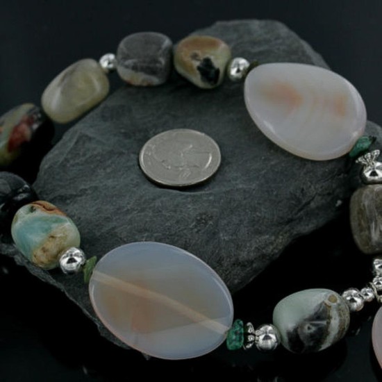 Certified Authentic Navajo .925 Sterling Silver Natural Agate Quartz Turquoise Native American Necklace 15409-29
