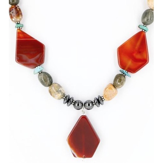 Certified Authentic Navajo .925 Sterling Silver Natural Agate Turquoise Carnelian Native American Necklace 390823971979