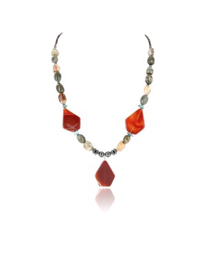 Certified Authentic Navajo .925 Sterling Silver Natural Agate Turquoise Carnelian Native American Necklace 390823971979