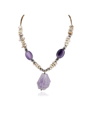 Certified Authentic Navajo .925 Sterling Silver Natural Amethyst and White Howlite Native American Necklace 15759-101