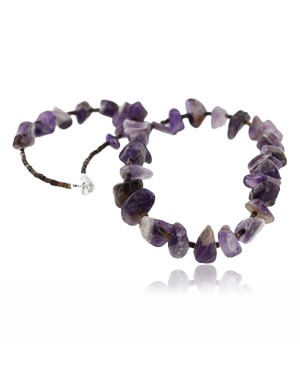 Certified Authentic Navajo .925 Sterling Silver Natural Amethyst Heishi Native American Necklace 15824-17