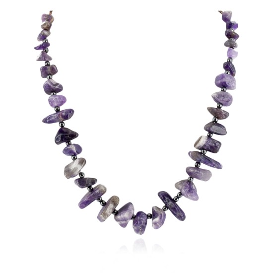 Certified Authentic Navajo .925 Sterling Silver Natural Amethyst Hematite Native American Necklace 15824-16