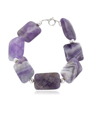 Certified Authentic Navajo .925 Sterling Silver Natural Amethyst Native American Bracelet 12742-207