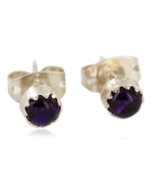 Certified Authentic Navajo .925 Sterling Silver Natural Amethyst Native American Stud Earrings 27104-6