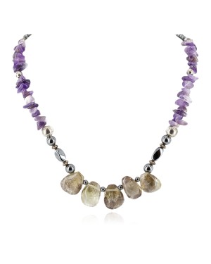 Certified Authentic Navajo .925 Sterling Silver Natural Amethyst Smoky Quartz Hematite Native American Necklace 15456-147