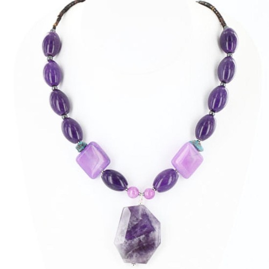 Certified Authentic Navajo .925 Sterling Silver Natural Amethyst Turquoise Agate Native American Necklace 750109-1-0
