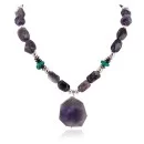 Navajo .925 Sterling Silver Natural Amethyst Turquoise Hematite Native American Necklace 750198-6