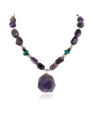 Certified Authentic Navajo .925 Sterling Silver Natural Amethyst Turquoise Hematite Native American Necklace 750198-6