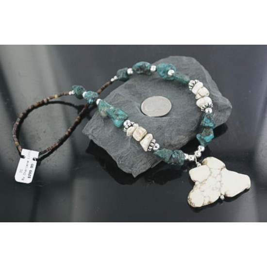 Certified Authentic Navajo .925 Sterling Silver Natural and WHITE Turquoise Native American Necklace 390670249608