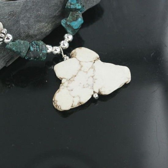 Certified Authentic Navajo .925 Sterling Silver Natural and WHITE Turquoise Native American Necklace 390670249608