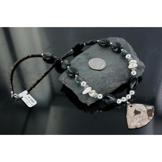 Certified Authentic Navajo .925 Sterling Silver Natural and WHITE Turquoise Onyx Native American Necklace 15432-8