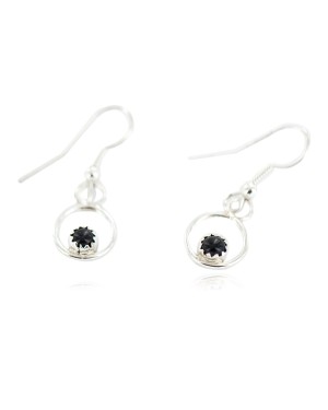 Certified Authentic Navajo .925 Sterling Silver Natural Black Onyx Dangle Native American Earrings 27226-6