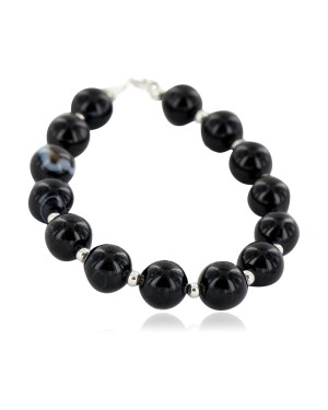 Certified Authentic Navajo .925 Sterling Silver Natural Black Onyx Native American Bracelet 12742-202