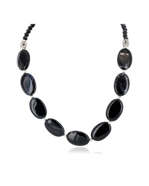 Certified Authentic Navajo .925 Sterling Silver Natural Black Onyx Native American Necklace 25287-2