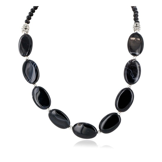 Certified Authentic Navajo .925 Sterling Silver Natural Black Onyx Native American Necklace 25287-2