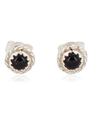 Certified Authentic Navajo .925 Sterling Silver Natural Black Onyx Native American Stud Earrings  27228-4