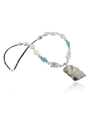 Certified Authentic Navajo .925 Sterling Silver Natural BLUE MOON and WHITE Turquoise Native American Necklace 15554-98