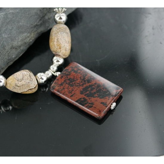 Certified Authentic Navajo .925 Sterling Silver Natural BOULDER Turquoise Jasper Native American Necklace 15383-12
