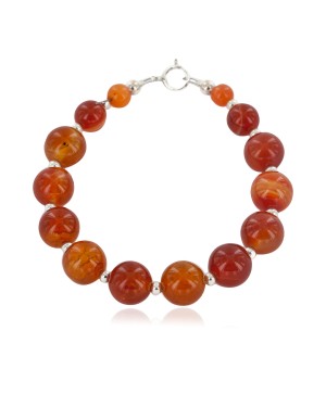 Certified Authentic Navajo .925 Sterling Silver Natural Carnelian Native American Bracelet 12742-205