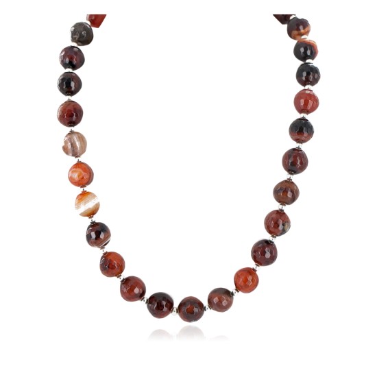 Certified Authentic Navajo .925 Sterling Silver Natural Carnelian Native American Necklace 25288-1