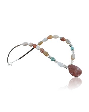 Certified Authentic Navajo .925 Sterling Silver Natural Carnelian Turquoise Jasper Native American Necklace 15765-10