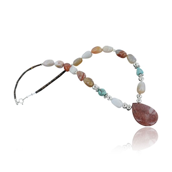 Certified Authentic Navajo .925 Sterling Silver Natural Carnelian Turquoise Jasper Native American Necklace 15765-10 Certified Authentic Navajo .925 Sterling Silver Natural Carnelian Turquoise Jasper Native American Necklace 15765-10