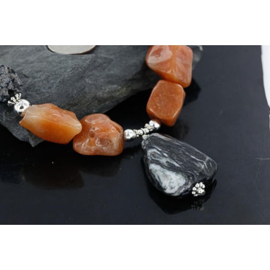 Certified Authentic Navajo .925 Sterling Silver Natural Carnelian Turquoise Jasper Native American Necklace 15768-10