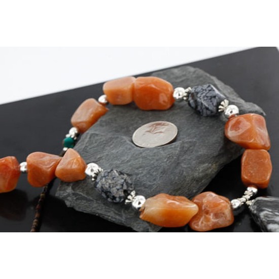 Certified Authentic Navajo .925 Sterling Silver Natural Carnelian Turquoise Jasper Native American Necklace 15768-10