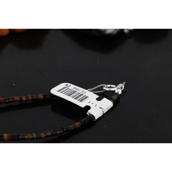 Certified Authentic Navajo .925 Sterling Silver Natural Carnelian Turquoise Jasper Native American Necklace 15768-10