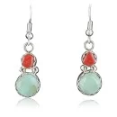 Navajo .925 Sterling Silver Natural Coral and Turquoise Hoop Native American Earrings 371041763023