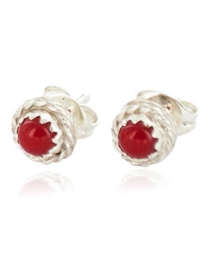 Certified Authentic Navajo .925 Sterling Silver Natural Coral Native American Stud Earrings  27228-3