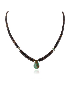 Certified Authentic Navajo .925 Sterling Silver Natural Dark Graduated Melon Shell Turquoise Drop Native American Necklace 15778-33