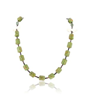 Certified Authentic Navajo .925 Sterling Silver Natural Gaspeite and Bone Native American Necklace 390829624871
