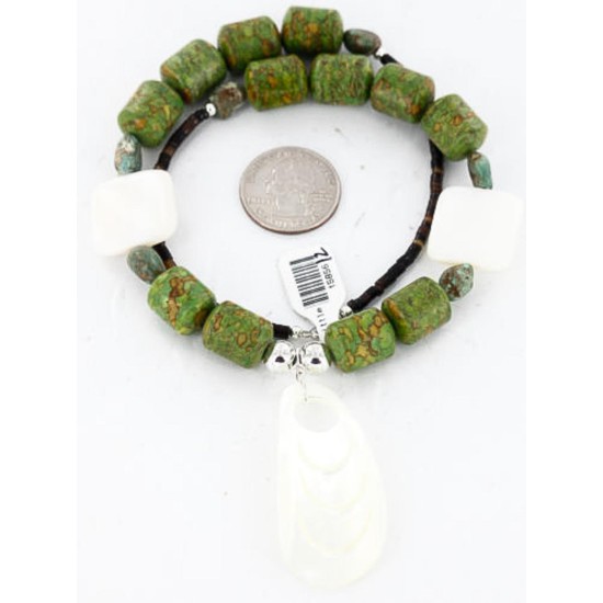 Certified Authentic Navajo .925 Sterling Silver Natural Gaspeite and Mother of Pearl Native American Necklace 390842127072