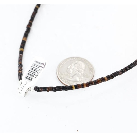 Certified Authentic Navajo .925 Sterling Silver Natural Gaspeite and Mother of Pearl Native American Necklace 390842127072