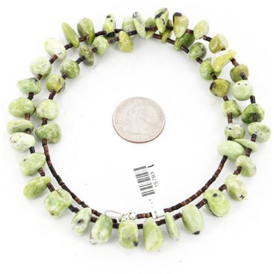 Certified Authentic Navajo .925 Sterling Silver Natural Gaspeite and Traditional Heishi Native American Necklace 390825983413