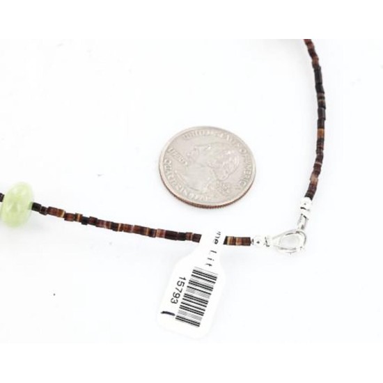 Certified Authentic Navajo .925 Sterling Silver Natural Gaspeite and Traditional Heishi Native American Necklace 390825983413