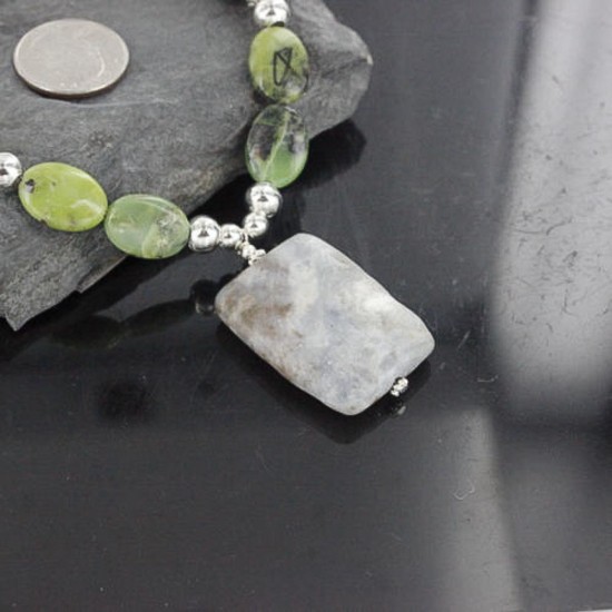 Certified Authentic Navajo .925 Sterling Silver Natural Gaspeite Turquoise Agate Native American Necklace 390686963675